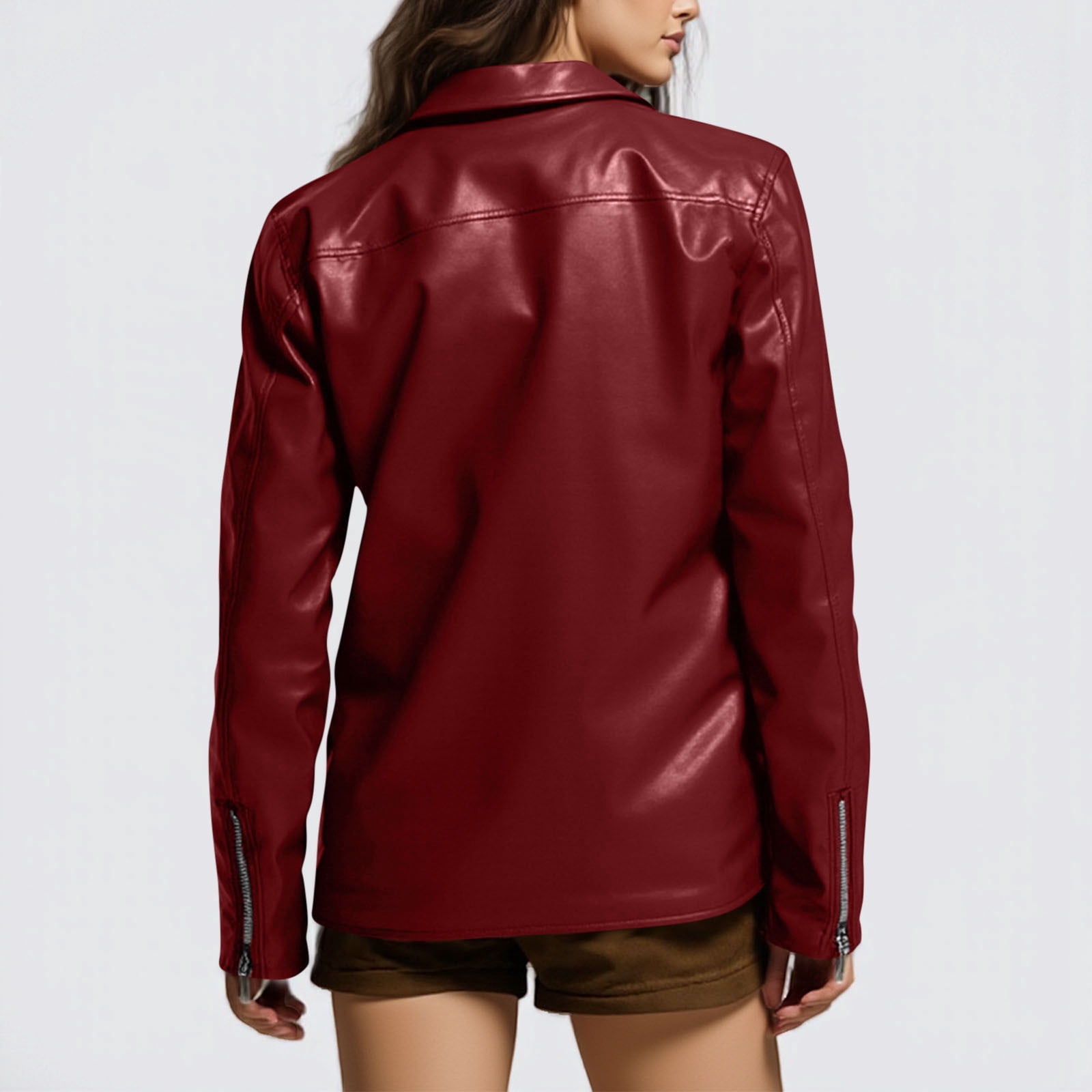 YYDGH Faux Leather Jacket for Women Plus Size Bomber Motorcycle Zip Up Notched Lapel Coats Fall Fashion Winter Outfits
