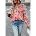 thumbnail image 2 of Floral Round Neck Ruffle Shoulder Shirred Detail Blouse for Women Pink Small, 2 of 5