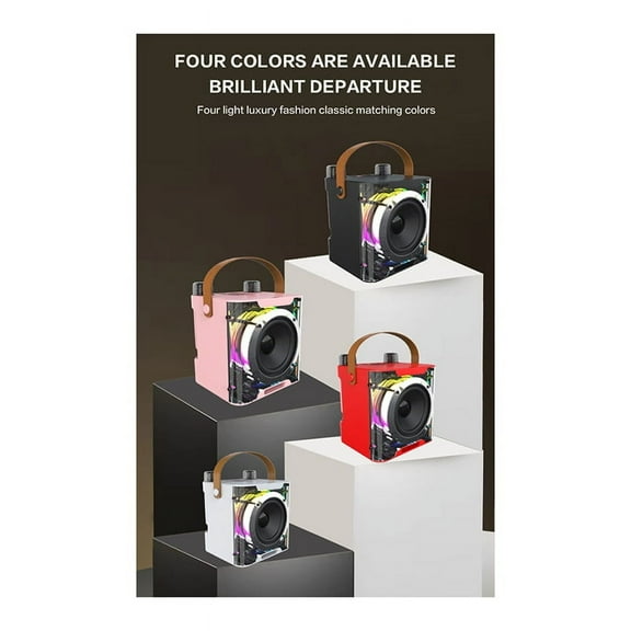 High Power Karaoke Bluetooth Speaker Music Rhythm Light Stereo Surround Wireless Subwoofer with Dual Microphone Pink