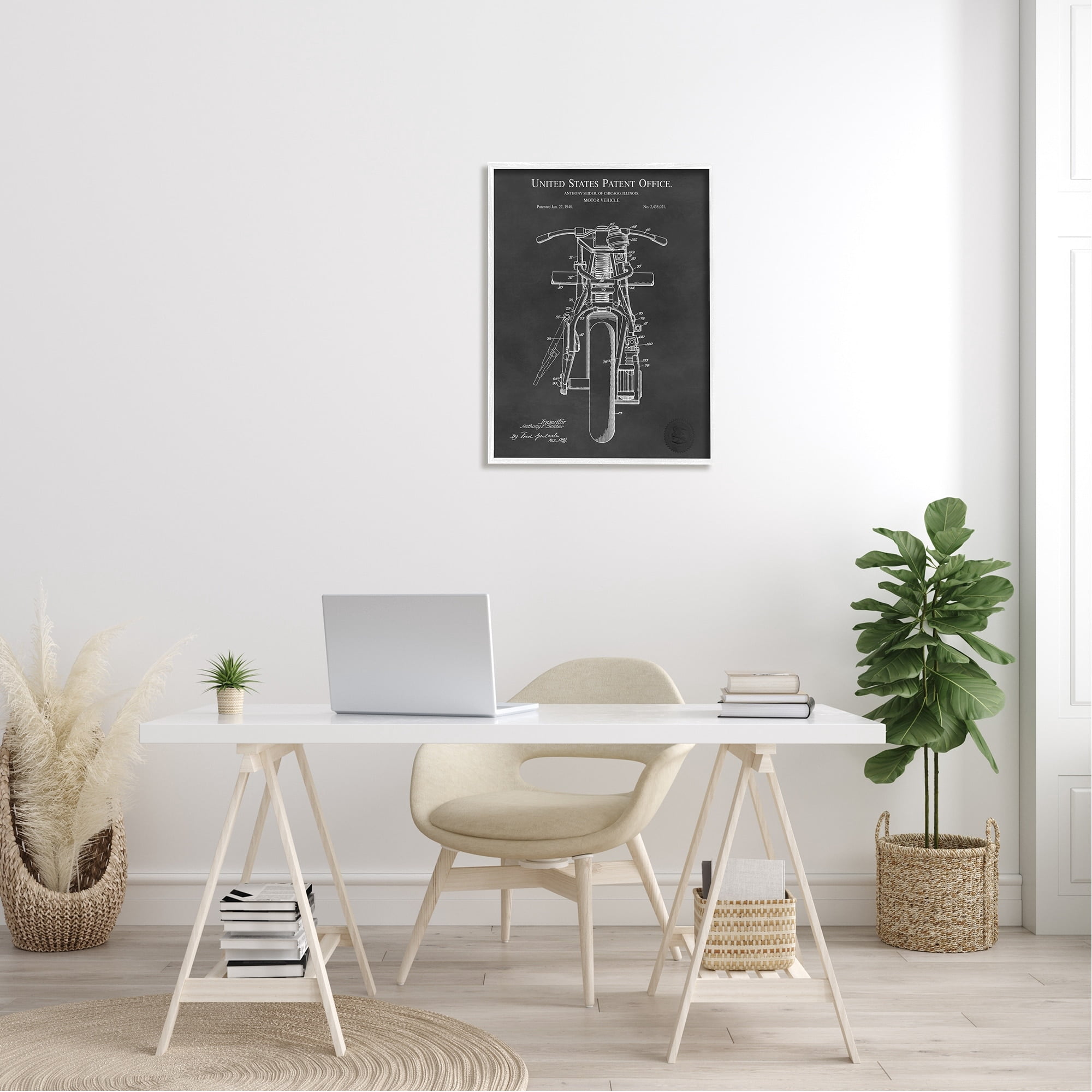 Stupell Industries Motor Vehicle Motorcycle Patent Text Blueprint Diagram Framed Wall Art, 24 x 30, Design by Karl Hronek