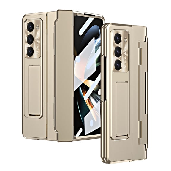 for Samsung Galaxy Z Fold 6 Case Magnetic Hinge Protection Built-in S Pen Holder with Front Glass Kickstand All-Inclusive PC Shockproof Case Wireless Charging for Samsung Z Fold 6 5G, Gold