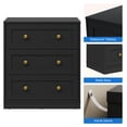 thumbnail image 5 of May in Color 3-Drawer Nightstand, Modern Bedside Table with Gold Knobs, Wooden End Table for Bedroom, Living Room, Hallway, or Closet, Black, 5 of 9
