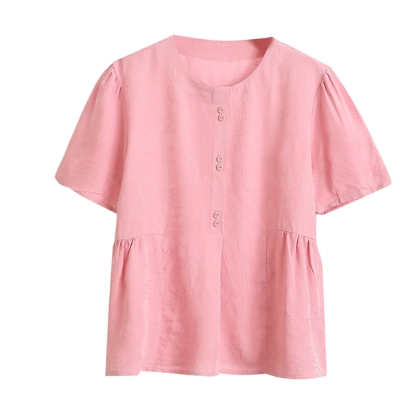 Mujeres de Verano Tops Suelto Ajuste Color Sólido 1/2 Manga Cuello Redondo Top Casual, Blusa de Poliéster de Moda para las Mujeres, Lavado de Manos Primavera Y Verano