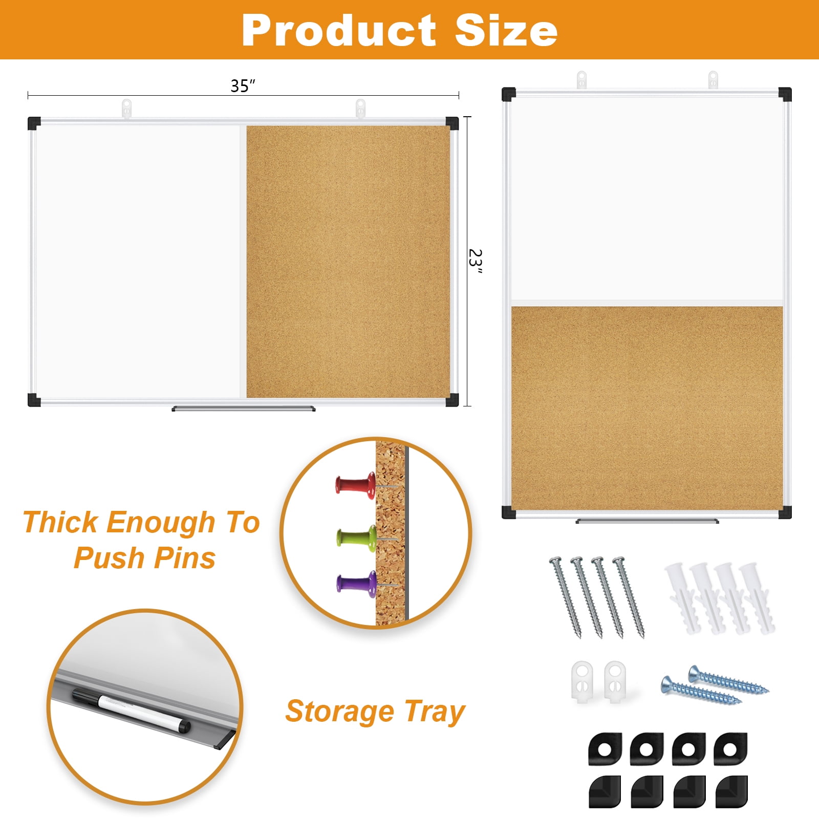 AGCAN White Board Dry Erase and Cork Board for Wall 35" x 23" Bulletin Magnetic Board Combo School Supplies