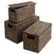 thumbnail image 1 of Juego de 3 cestas de almacenamiento de jacinto de agua con tapas, color espresso: cestas de almacenamiento tejidas pequeñas, medianas y grandes para baño, dormitorio, armarios y estantes, 1 of 5