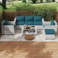 thumbnail image 6 of KIGOTY 7 Piece Outdoor Patio Furniture, Wicker Rattan Outdoor Conversation Set Sectional Sofas for Backyard, Garden, Gray-White Rattan-Peacock Blue, 6 of 7