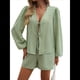thumbnail image 1 of Conjunto de 2 Piezas para Mujer, Camiseta de Larga con Lazo Delantero, Pantalón Corto y Pijama Deportivo Informal. Verde S, 1 of 10