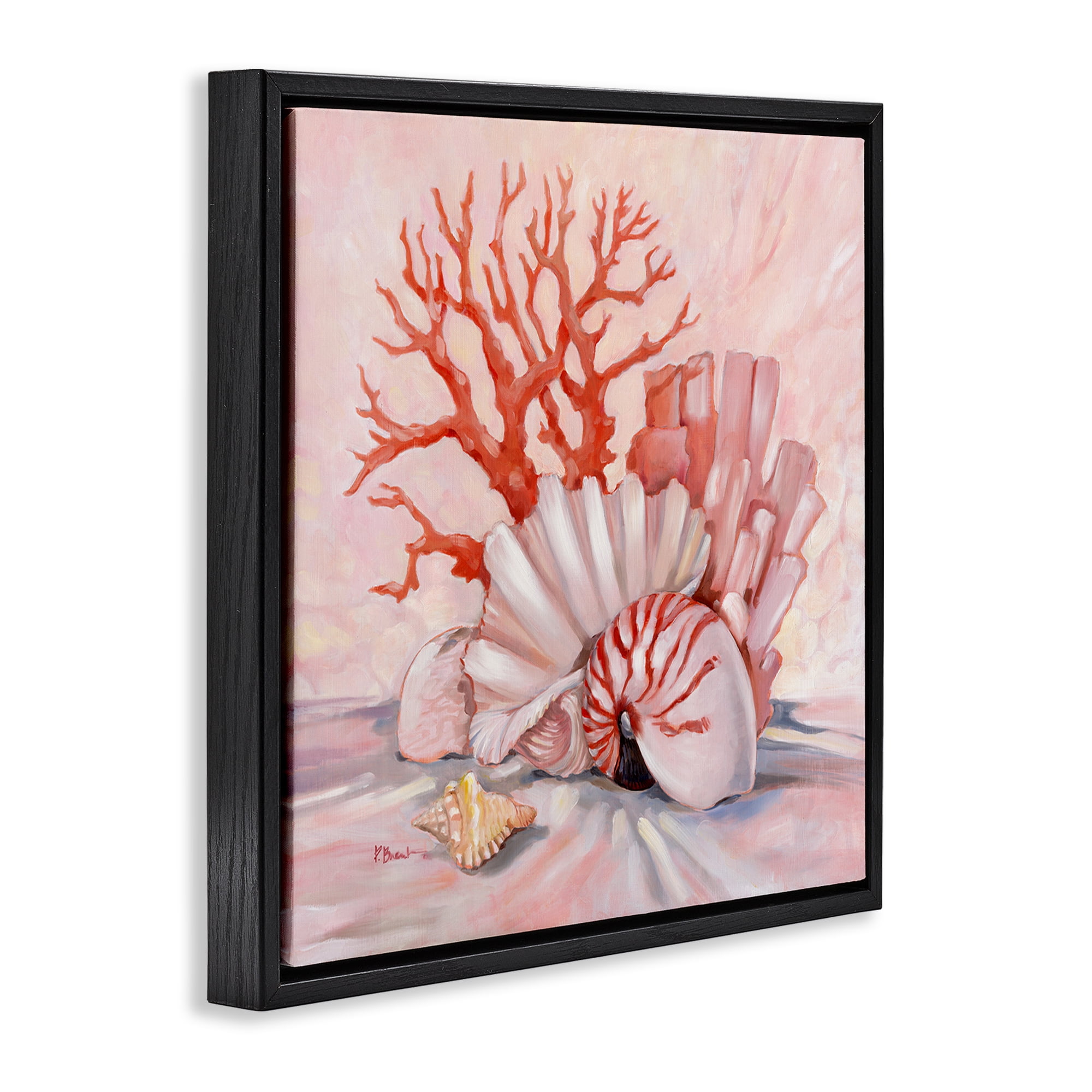 Stupell Industries Pink Coral Still Life Animals & Insects Painting Black Floater Framed Canvas Art Print Wall Art, 18 x 18