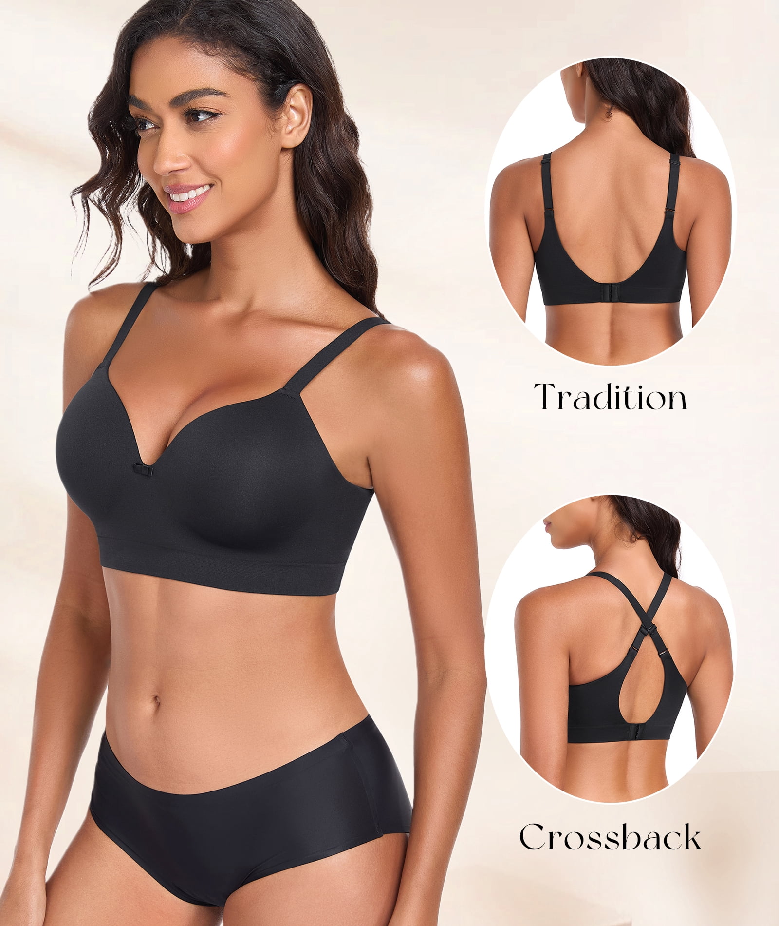 Exerin Women's Wireless Bras Full Coverage Support Seamless Plus Size Bra(Black,M)