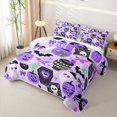 thumbnail image 3 of Homewish Halloween Pink Pumpkin Twin Quilt Set for Girls, Bow Ghost Bat Skull Twin Coverlet Set, Purple Black, 2pcs 1 Bedspread and 1 Pillowcase, 3 of 7