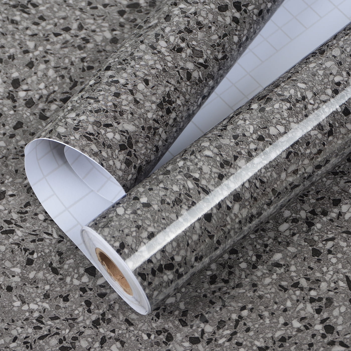 A-b-cil Dark Gray Terrazzo Contact Paper 78.8" X 16"Terrazzo Wallpaper for Bathroom Granite Countertop Peel and Stick Contact Paper for Desk Top Vinyl