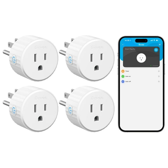 Govee Matter Smart Plug WiFi & Bluetooth Plug Work with Alexa & Google Home Smart Outlet with Schedule & Timer Matter Smart Home with Voice & Remote Control FCC & ETL Certified for Home 4 Pack