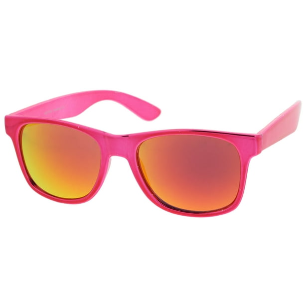 Retro Metallic Square Colored Mirror Lens Horn Rimmed Sunglasses