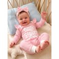 thumbnail image 5 of Cjfdfy  Newborn Baby Girls Fall Outfit Long Sleeve Little Sister Letter Embroidery Striped Romper And Pants Headband 3-piece Set Infant Baby Girl Ruffle Ribbed Fall Winter Clothes, 5 of 9