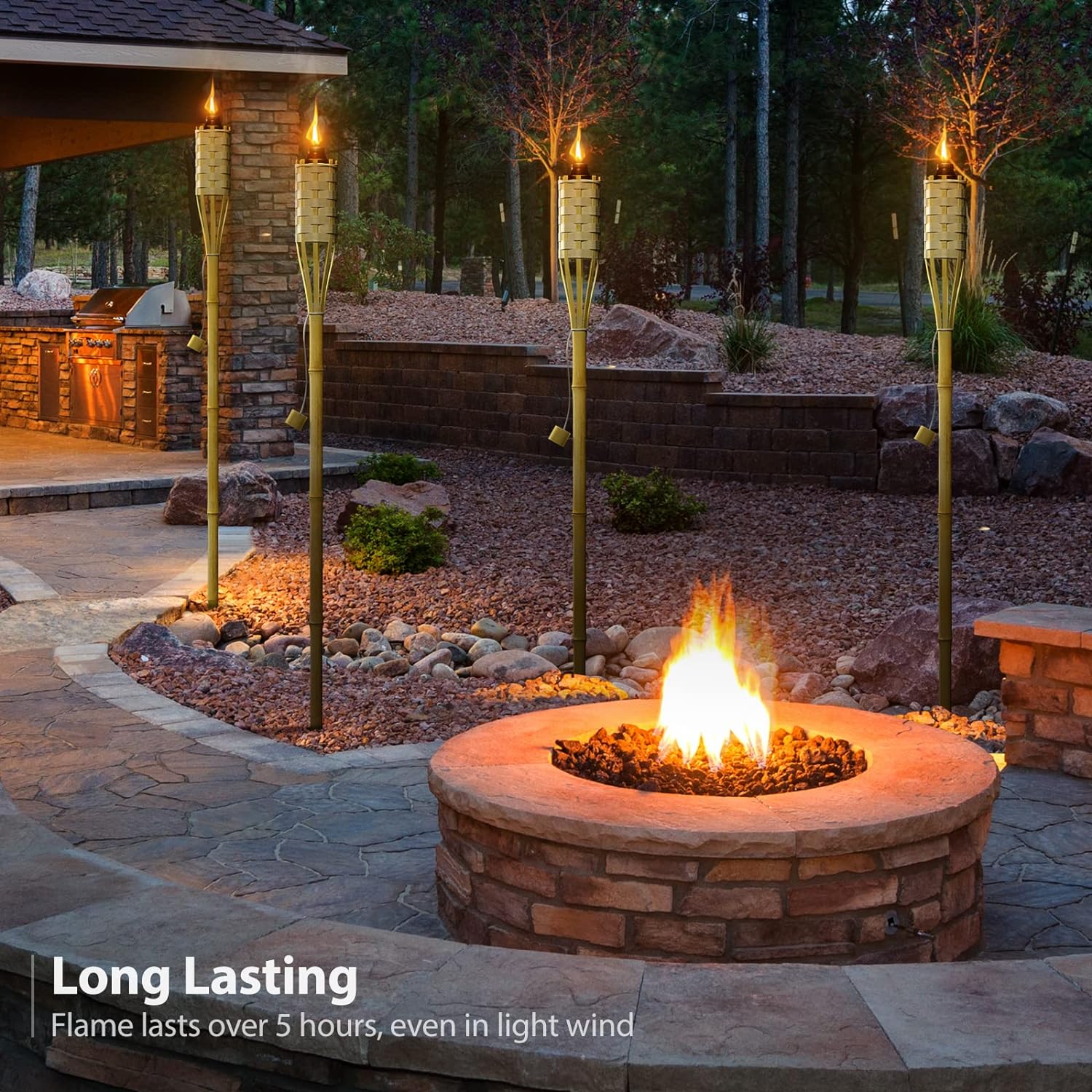 Torches for Outside Mosquitos Repellent - 5 Ft. Tall - (12 Pack) - Decorative Garden & Backyard Lights - Mosquito Torches Outdoor - Oil Lamp for Citronella - Flame Lasts Over 8 Hours