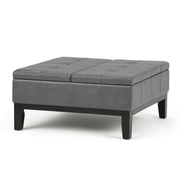 Max Sea Mills 36 Inch Wide Contemporary, Modern Gray Leather Ottoman Coffee Table