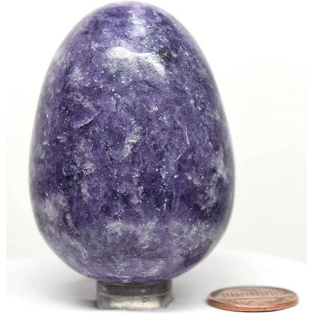Purple Lilac Lepidolite Egg Polished Natural Flower Sugilite Gemstone Crystal Mineral Sparkling Mica Specimen - Brazil + Stand (1PC)