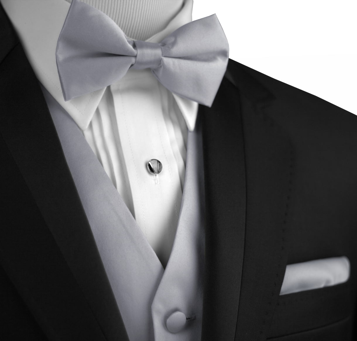 Light Platinum Silver Patterned Fullback Tuxedo Vest & Tie Wedding Vests Prom 