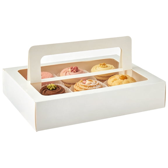 Livease White Treat Boxes with Handles, 7.5" x 9.6" x 1.96",10 Pack Party Favor Pastry Boxes