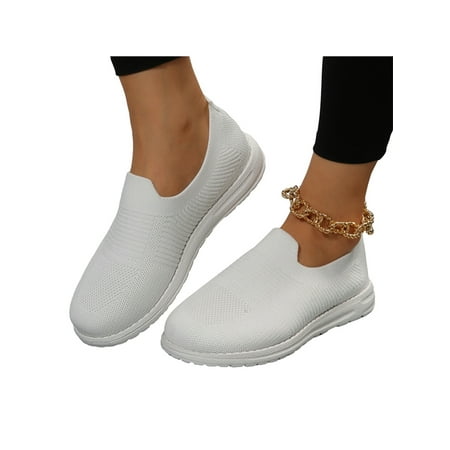 

Welliumy Womens Casual Shoes Slip On Sock Sneakers Knit Upper Flats Sports Walking Shoe Driving Breathable Comfort White 7