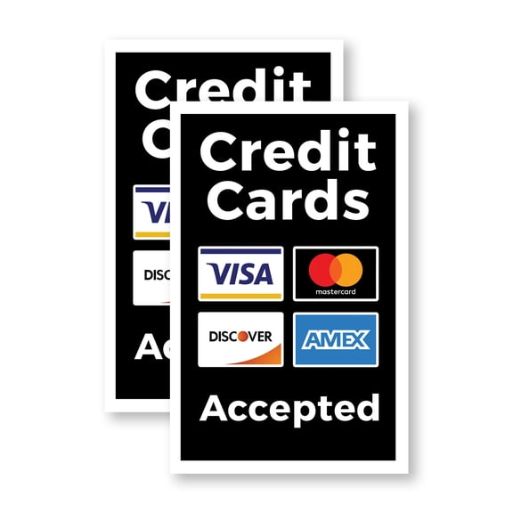 Credit Cards Accepted (2-Pack) 24 Inch x 36 Inch Vinyl Decals | Sign Insert Peel & Stick Decals Stickers Window Signs | Payment Convenience, Customer Ready, Business Signage | Made in