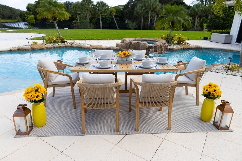 Rimini 7-Piece Acacia Wood Outdoor Furniture Dining Set with Dining Table and 6 Dining Chairs