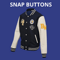 thumbnail image 2 of BLUE WELLFORD DAN Men's Leather and wool jacket in Navy and Offwhite Long sleeves Ribbed cuffs and waist Embroidered badges Embroidery 2 side pockets Front press stud fastening, 2 of 5