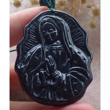 Black Natural A Jade jadeite pendant Virgin Mary Necklace 679273 TN