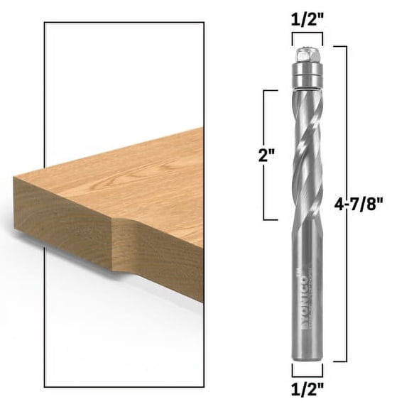 1/2" Upcut Flush Trim Solid Carbide Spiral Router Bit - 1/2" Shank - Yonico 31205-SC
