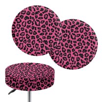 Renewold Pink Leopard Print Bar Stool Covers Breathable Soft 12-14 Inch Round Stool Slipcovers Stretchy Washable Vanity Stool Covers Animal Print Home Decor, 2 Count