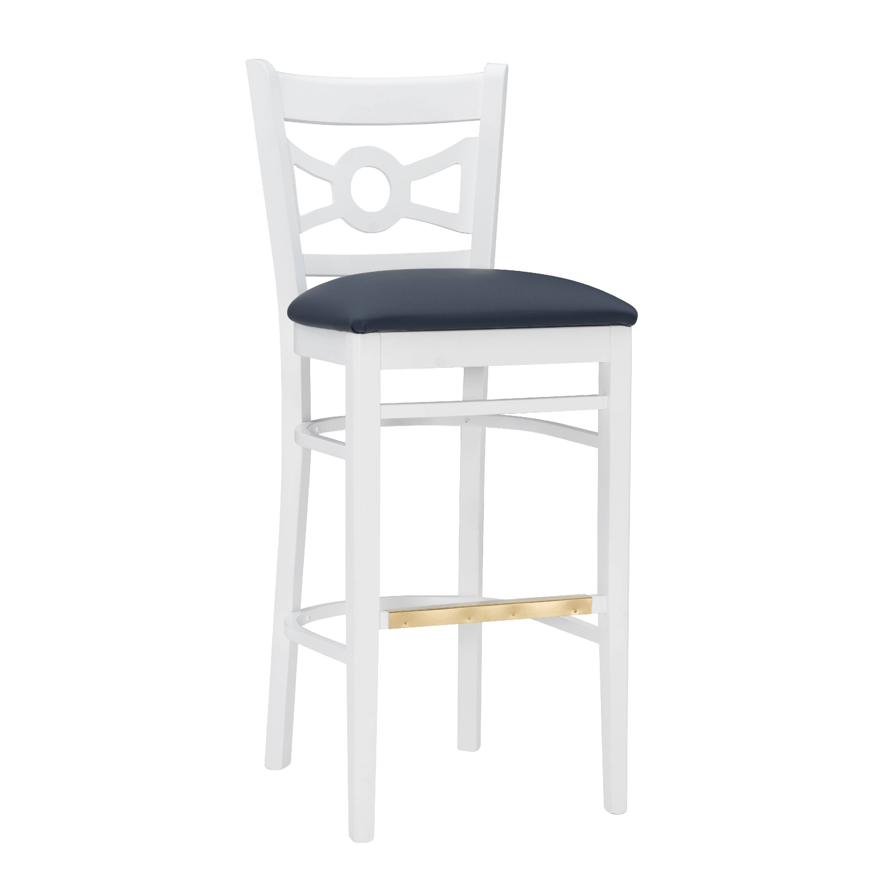 Linon Tabitha 31" Bar Stools, Classic White Finish with Navy Faux Leather, Set of 2