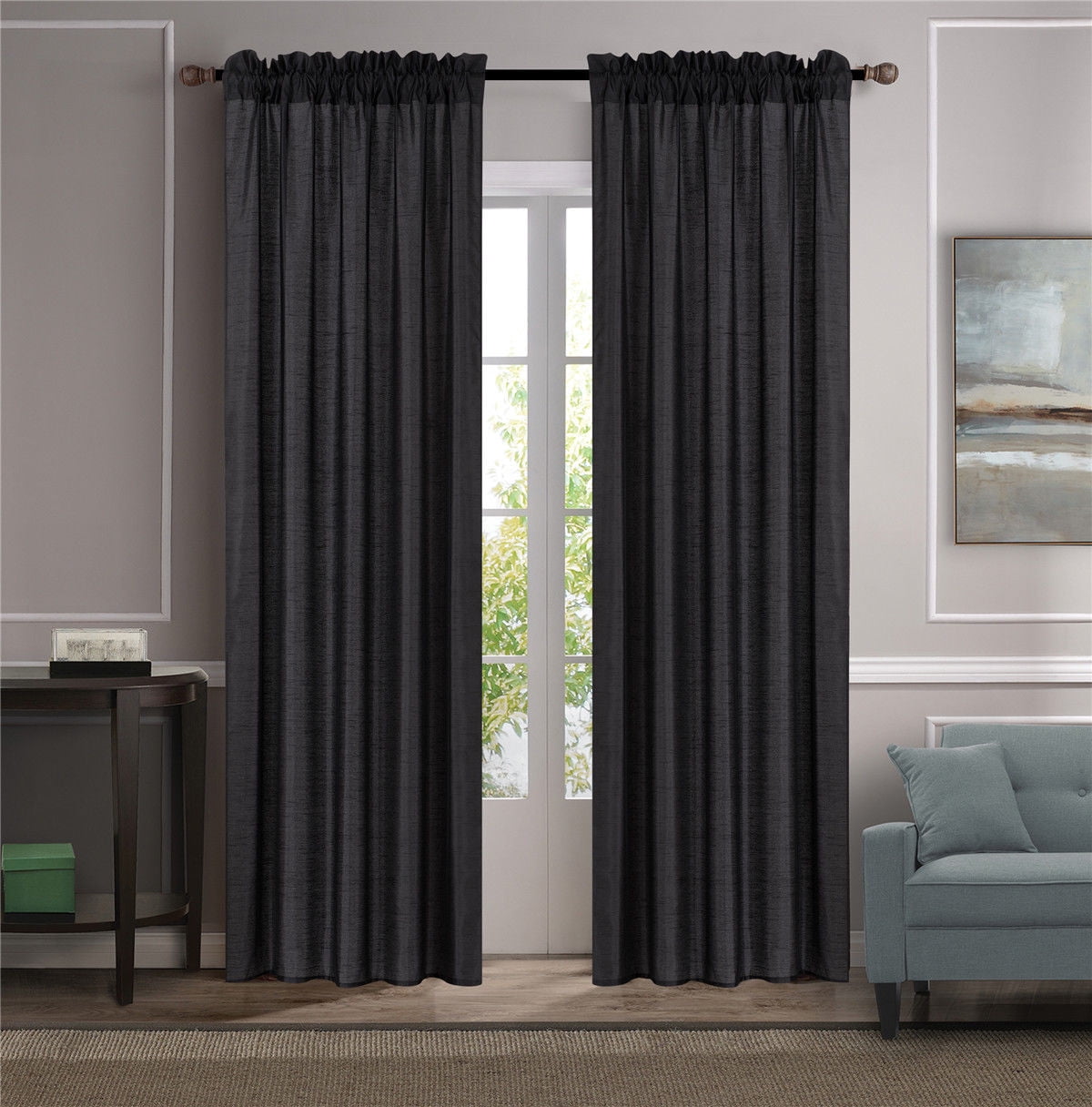 LOVELY ELEGANT 2PC MR2 BLACK CURTAIN SEMI SHEER VOILE ROD ...