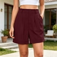 thumbnail image 4 of Fsgntruao Women's Fashion Solid Color Elastic Waist Pocket Button Zipper Shorts Pants, 4 of 7