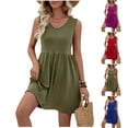 thumbnail image 1 of Mceream Robes d'Été pour Femmes Grande Taille2026 Robe de Vacances à la Plage Col en V Robe Débardeur Décontractée Robe Sans Manches Mini Robe Fluide Plissée Robes d'Été Modestes Vert Armée TG, 1 of 9