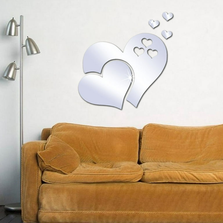 Heiheiup Sticker Sofa Wall Acrylic Art Mirror Silver Mural Home Wall  Decoration Flower Home Decor Stick on Mirrors for Wall 
