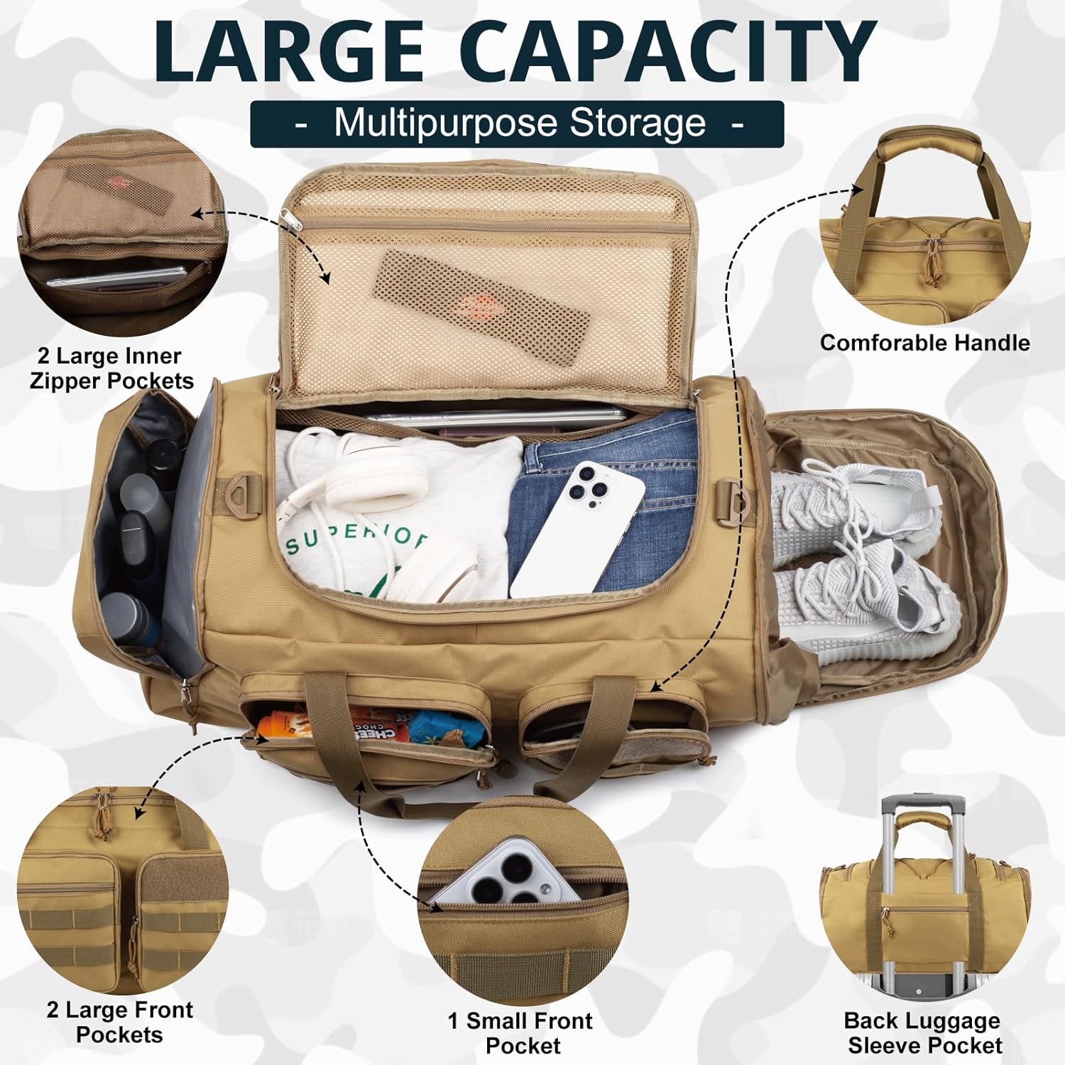 TRIPGEAR 50L Sports Travel Duffle Bag with Shoes Compartment, Overnight Backpack with Wet Pocket