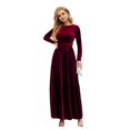 thumbnail image 3 of IDOPIP Fall Winter Velvet Dress for Women Long Sleeve Round Neck Maxi Dress with Belt Cocktail Gown, 3 of 8