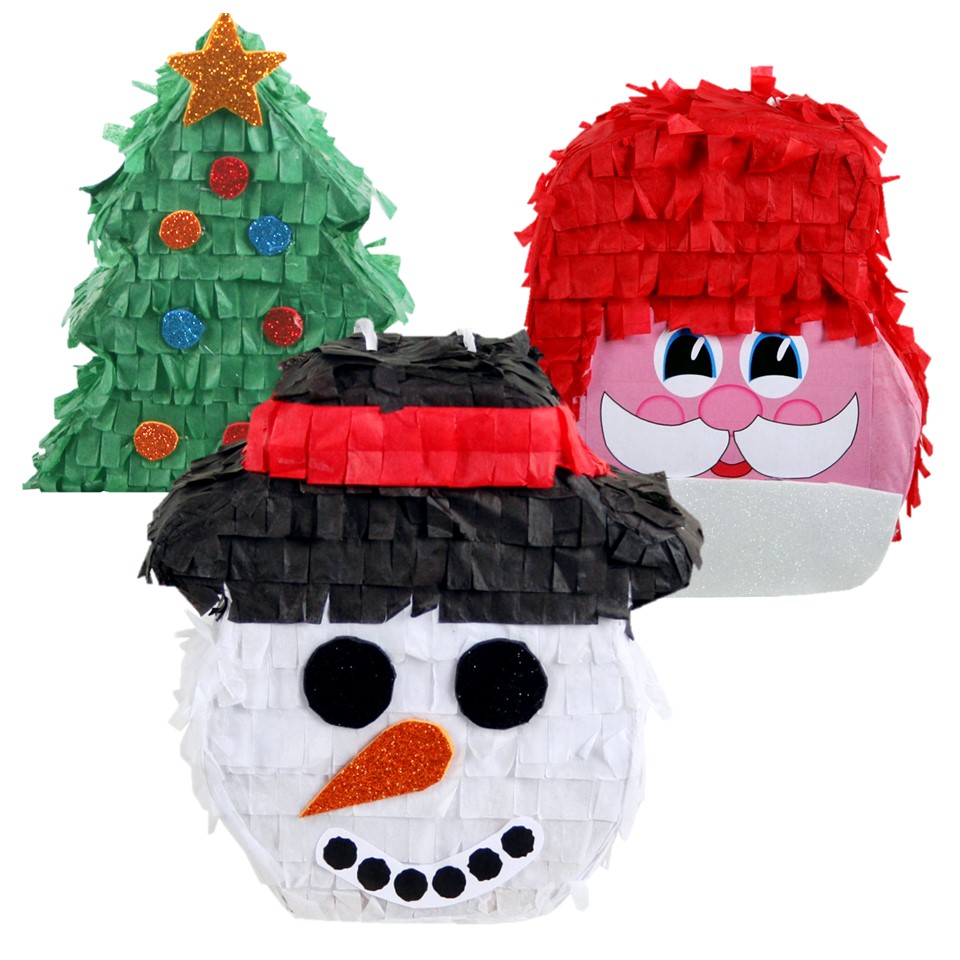 Christmas Mini Pinatas Bundle, Includes 1 Snowman, 1 Santa Claus, and 1