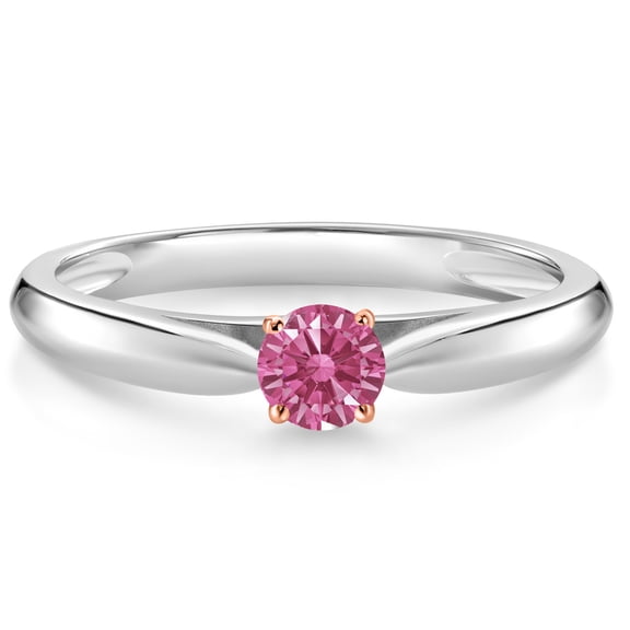 Gem Stone King 10K White and Rose Gold Red Zirconia Solitaire Engagement Ring for Women (0.17 Cttw, Gemstone, Round 3.5MM, Size 7)