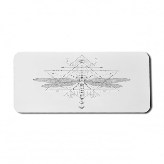 Dragonfly Computer Mouse Pad, Contemporary Geometric Bohemian Inspired Insects Greyscale Art, Rectangle Non-Slip Rubber Mousepad X-Large, 35" x 15" Gaming Size, Grey Dark Grey White, by Ambesonne