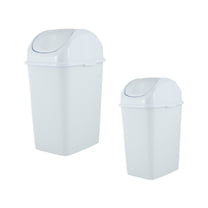 Superio Mini 1.25 Gallon and Small 2.5 Gallon Plastic Trash Cans with Swing Top Lid, Grey Waste Bin for Countertop, Desk, Vanity, Bathroom, 2 Pack (White)