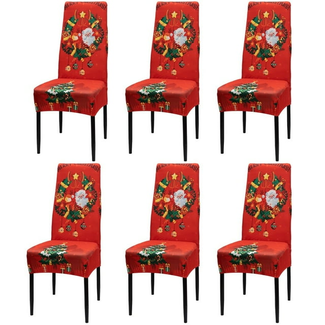 Dining Room Christmas Chair Covers, Anti-slip Chair Covers 6 PCS, Elastic Super Fit Stretchable Covers, Removable Washable Kitchen Chair Covers Protector for Dining Room