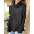 thumbnail image 4 of Suéteres de Cuello Alto de Gran Tamaño para Mujer, Larga de Murciélago, Dobladillo Abierto, Túnica, Suéter de Punto, Tops Negro L, 4 of 7