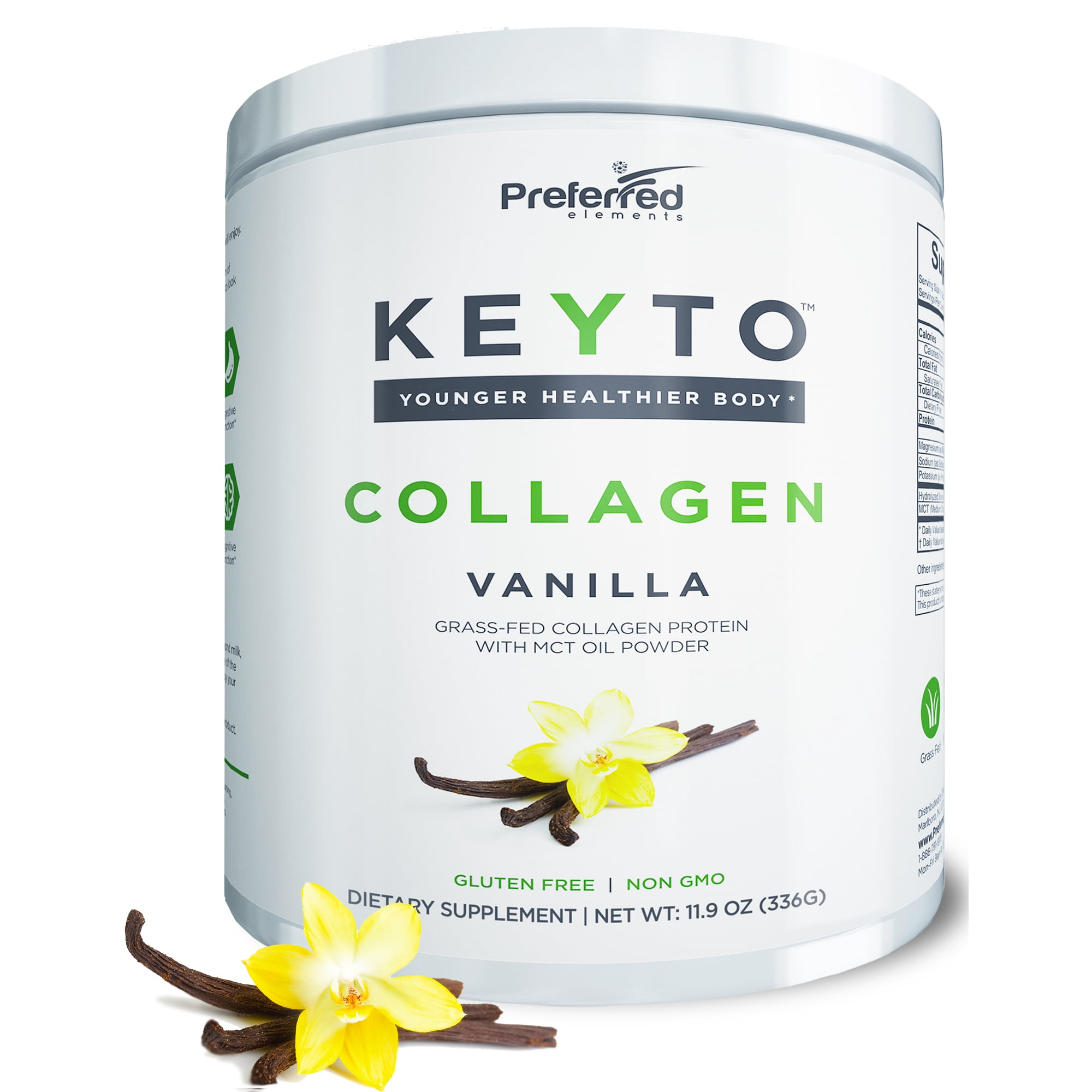 KEYTO Keto Collagen Protein Powder with MCT Oil Powder – Perfect for Low-Carb Diet Vanilla 11.9 oz