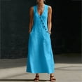 thumbnail image 6 of Mifsaly Sleeveless Shirt Dresses for Women V Neck Midi Elegant Linen Dress Button Down Office Vacation Casual Flowy Sundress with Pockets S, 6 of 8