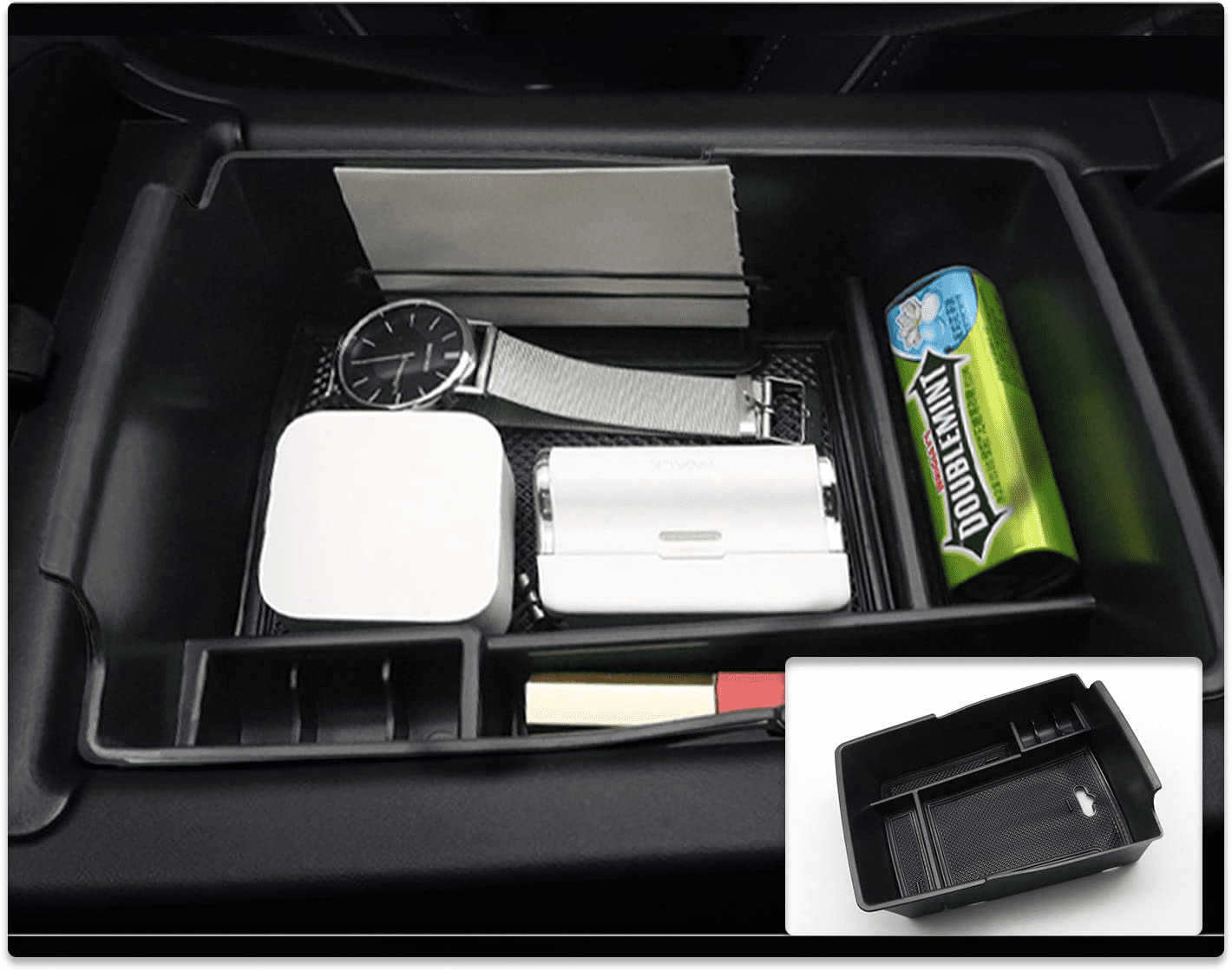 R RUIYA Customized for 2021 Hyundai Santa Fe TM Car Center Console Armrest Box Glove Secondary Storage Console Organizer ABS Tray Pallet with USB Hole and Coin Holder Black-2021 