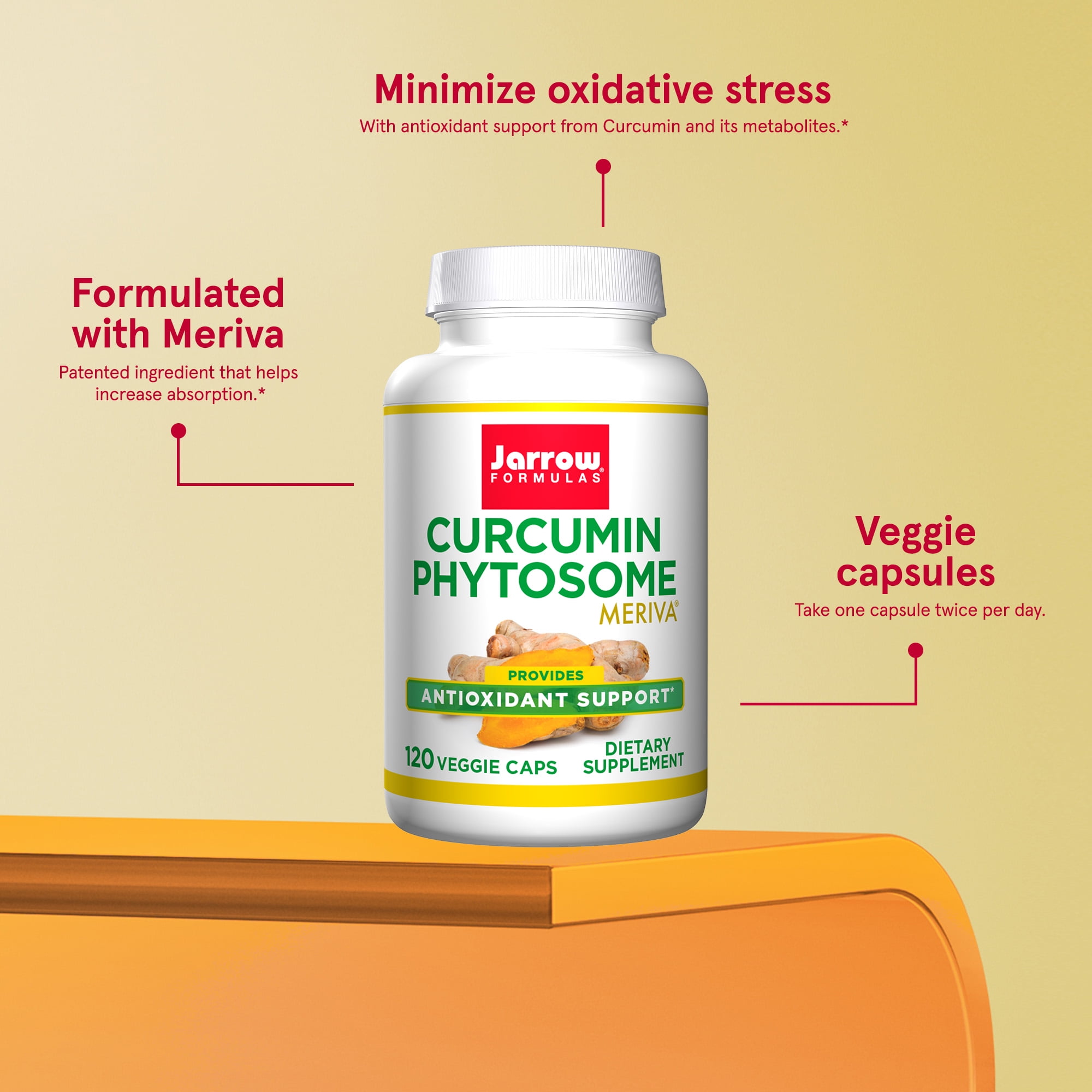 Jarrow Formulas Curcumin Phytosome 500 mg - 120 Veggie Capsules - Formulated with Meriva - Antioxidant Support Supplement - Curcumin Absorb Delivery System - 60 Servings (Packaging May Vary)