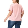 thumbnail image 3 of NOMADIC NOOK Women's Plus Size 2 Pieces Fringed Blouse Self Tie Neck Lace Hollow Out Ruffle Short Sleeve Summer Casual Tops 3X Pink/Blue, 3 of 6