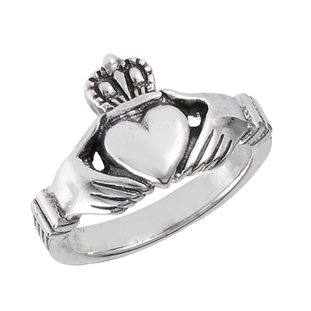 BFF Celtic Irish Friendship Couples Promise Heart Locket Claddagh Ring For Men For Women Oxidized 925 Sterling Silver