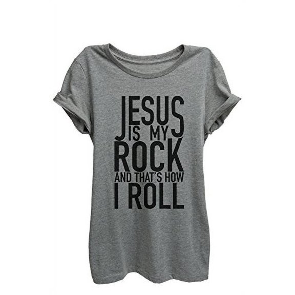 Jesus Is My Rock Relaxed T-Shirt Tee - Women - Deep Heather Grey - Medium